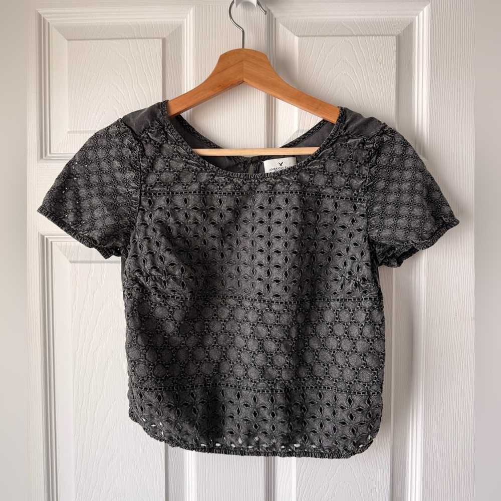 American Eagle Black Eyelet Crop Top